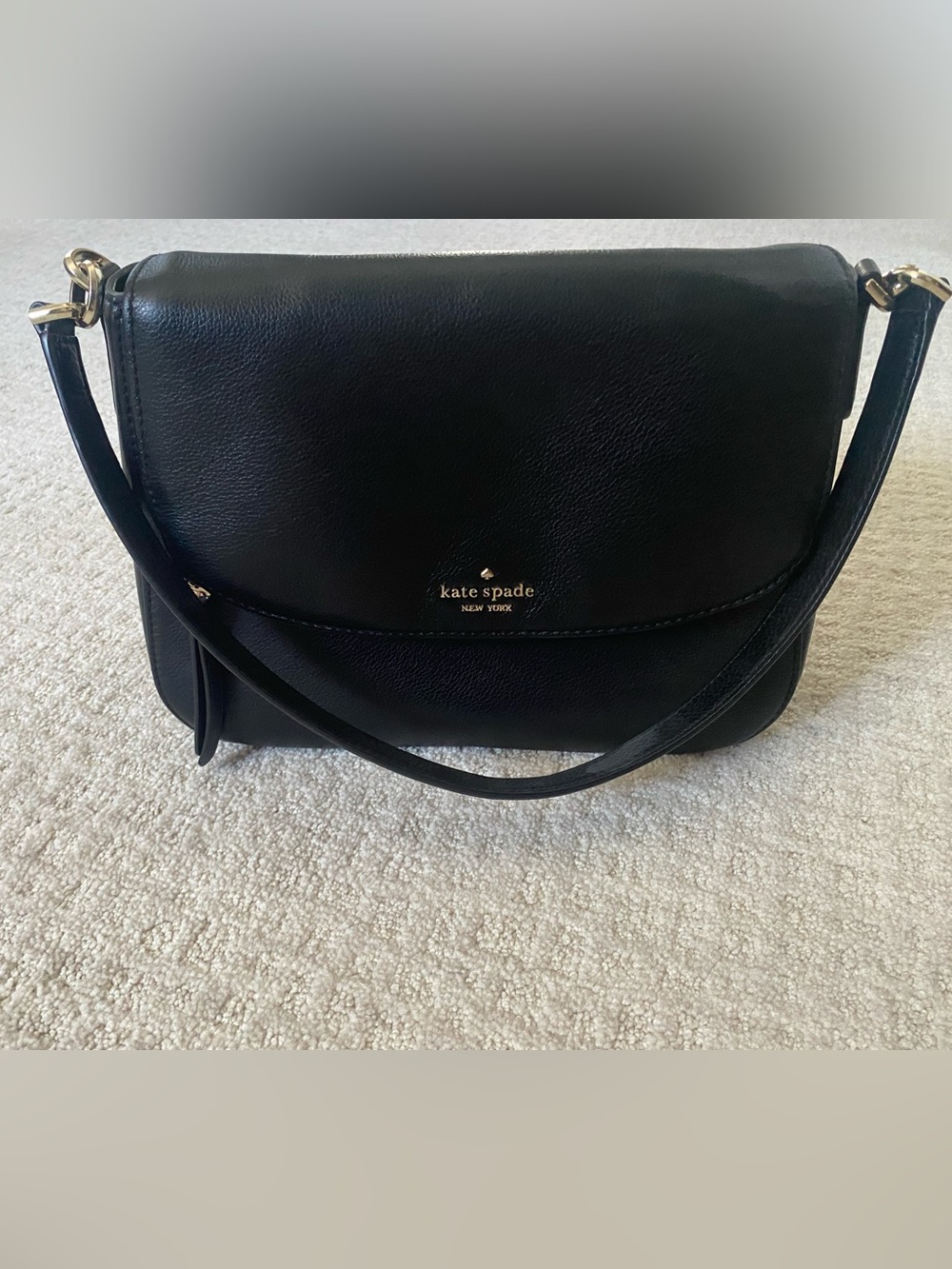 kate spade Black Leather Shoulder Bag with Gold Logo